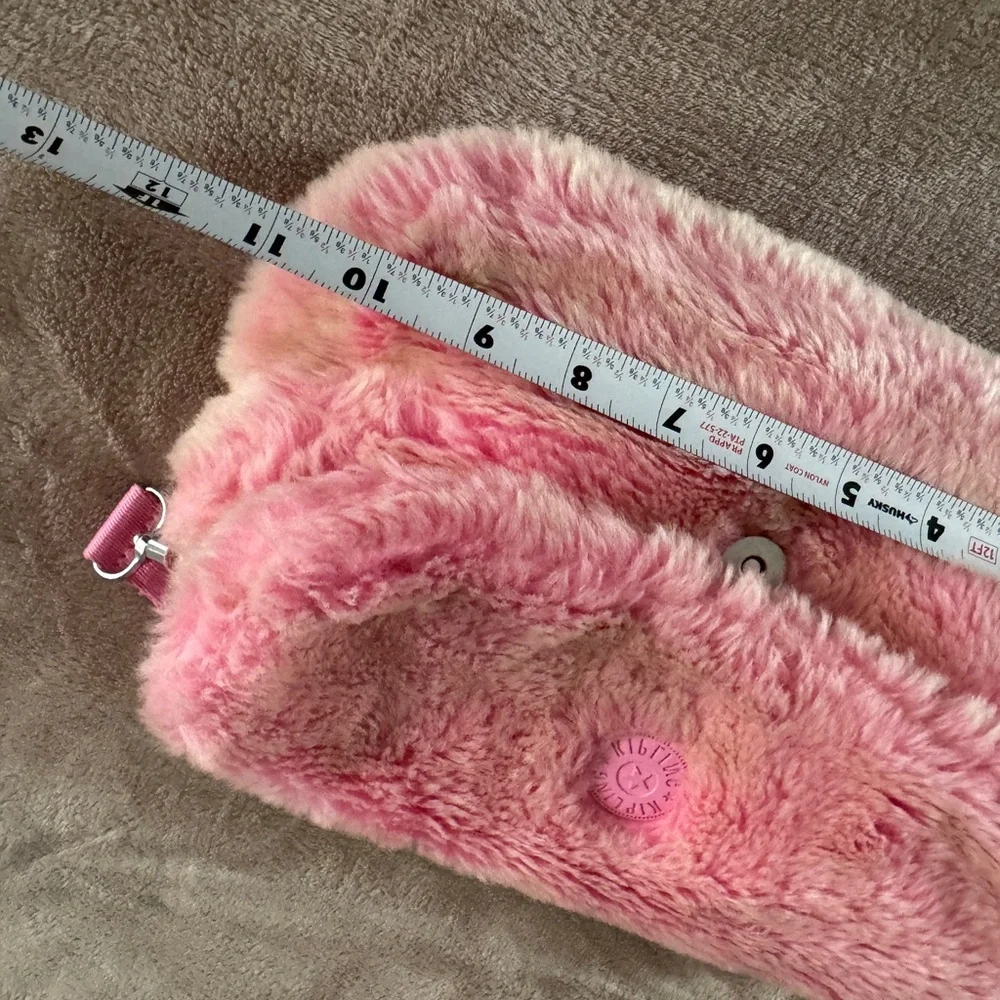 Kipling Aras Furry Shoulder Bag Pink Y2K Barbiecore Faux Fur - Picture 12 of 13